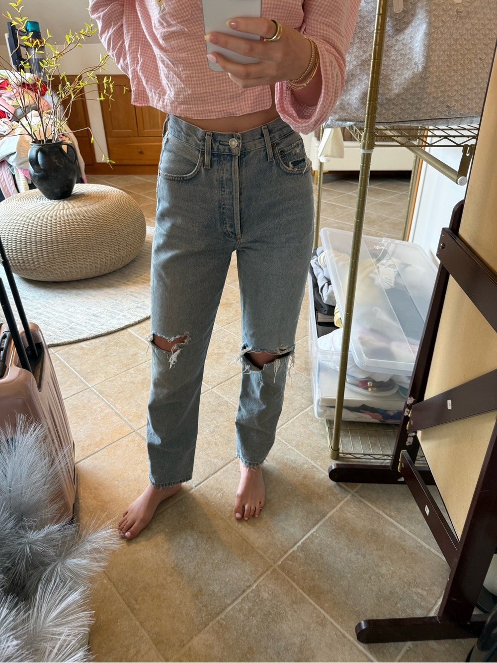 Agolde Light Blue Distressed Boyfriend Jeans